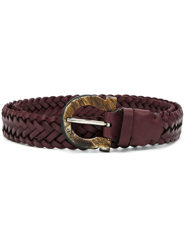 Salvatore Ferragamo Adjustable Woven Gancini Belt - Brown