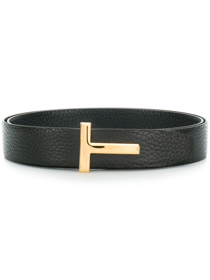 Tom Ford Pebbled T-bar Belt - Black
