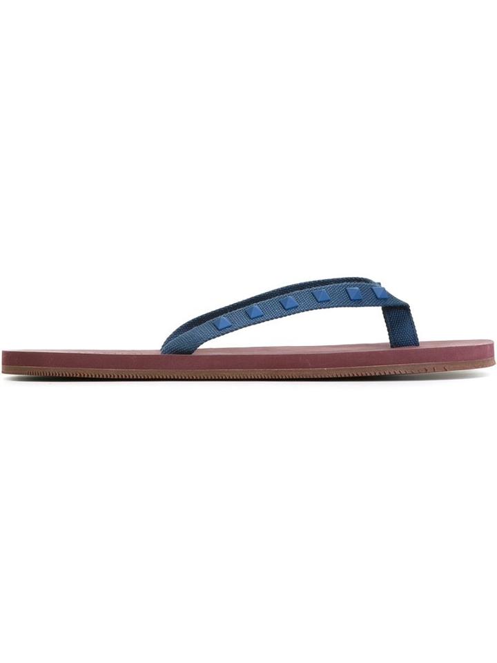 Valentino Garavani Rockstud Flip Flops, Men's, Size: 41.5, Blue, Cotton/metal Other/rubber
