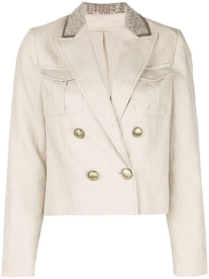 Brunello Cucinelli Double Breasted Cropped Blazer - White