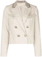 Brunello Cucinelli Double Breasted Cropped Blazer - White