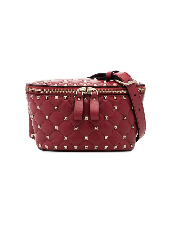 Valentino Red Rockstud Small Spike Leather Belt Bag