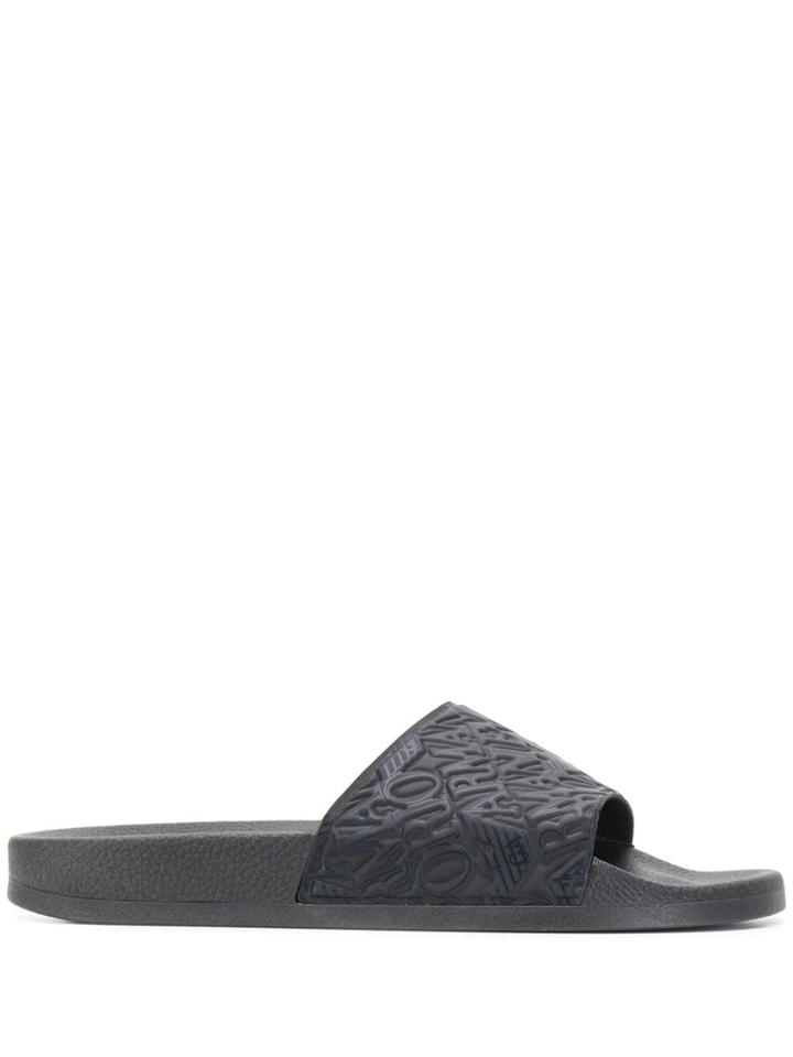 Emporio Armani Logo Printed Sliders - Black