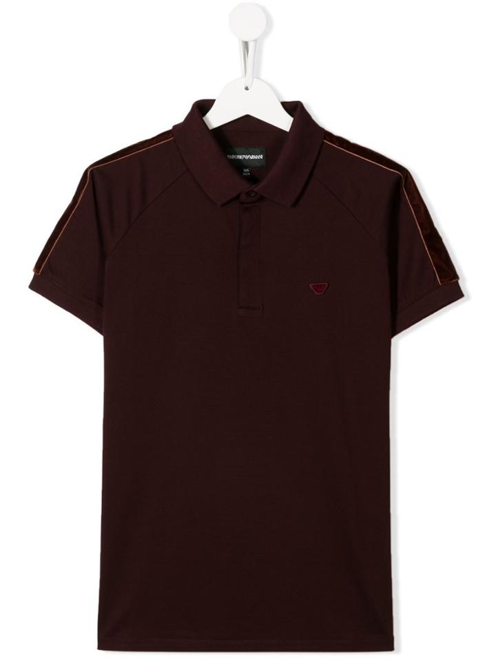 Emporio Armani Kids Teen Logo Patch Stripe-detail Polo Shirt - Red