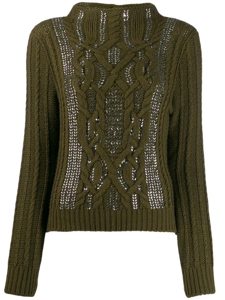 Ermanno Scervino Sequin Aran-knit Sweatshirt - Green