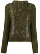 Ermanno Scervino Sequin Aran-knit Sweatshirt - Green