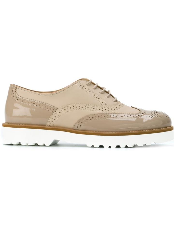Hogan Paneled Brogue Shoes, Women's, Size: 41, Nude/neutrals, Calf Leather/patent Leather/leather/rubber