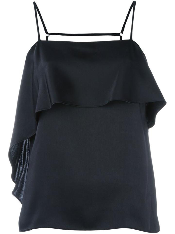 Elizabeth And James Ruffle Detail Top, Women's, Size: Medium, Black, Polyester