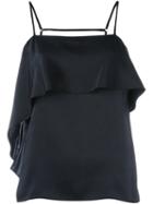 Elizabeth And James Ruffle Detail Top, Women's, Size: Medium, Black, Polyester