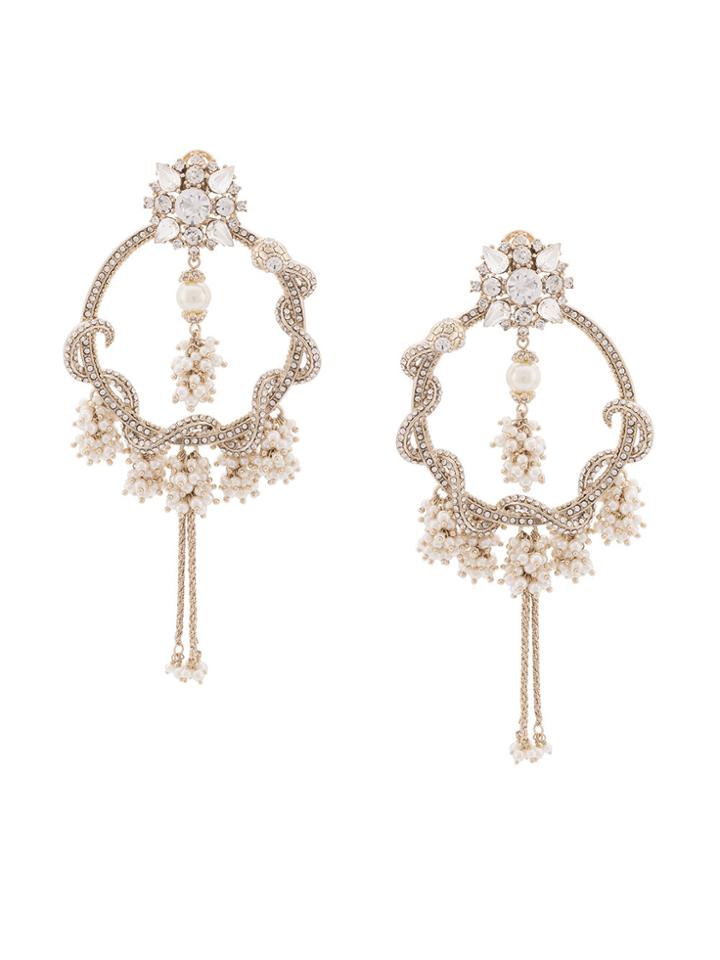 Marchesa Notte Pearl And Crystal Encrusted Organza Hoop Earrings -