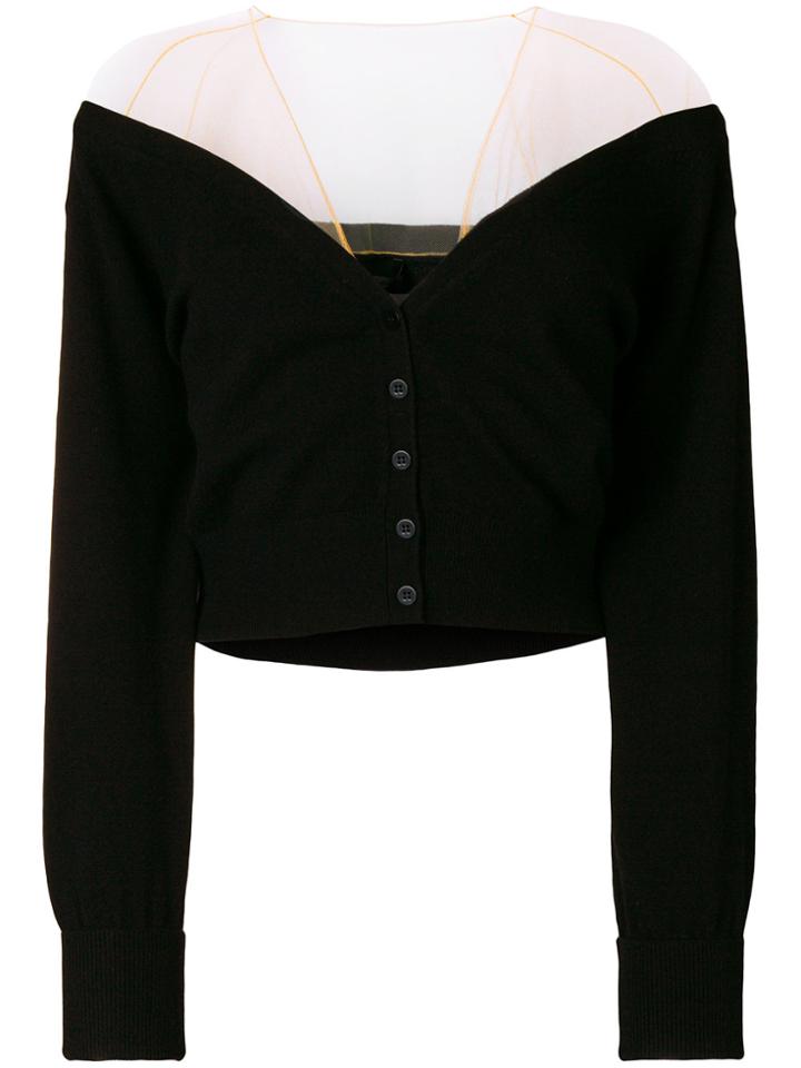 Alexander Wang Plunging V Neck Sheer Shoulder Sweater - Black