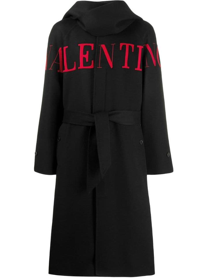 Valentino Intarsia Logo Maxi Coat - Black