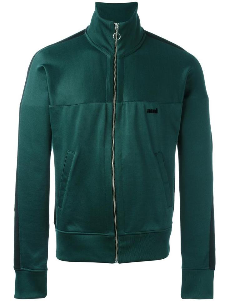 Ami Alexandre Mattiussi Zipped Contrast Band Track Jacket, Men's, Size: Medium, Green, Cotton/polyester
