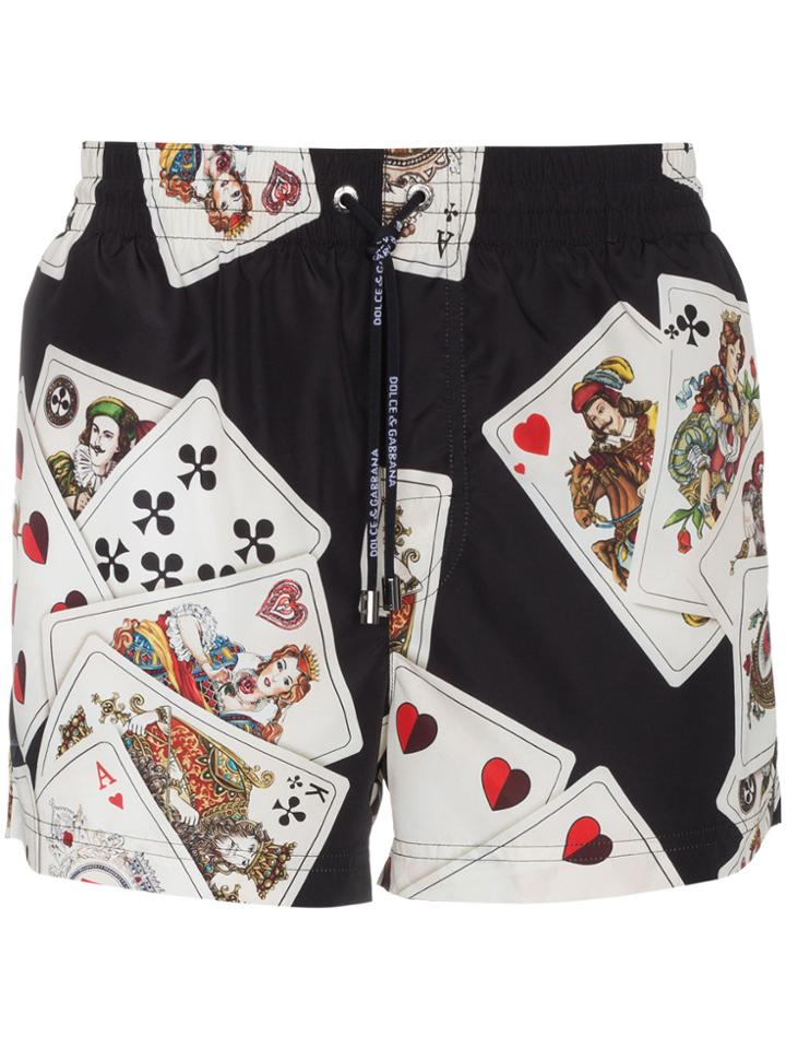 Dolce & Gabbana Black Swim Shorts With Cards Print