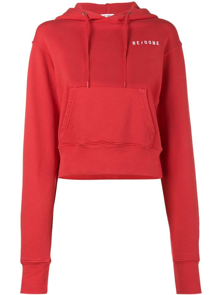 Re/done Logo Cropped Hoodie - Red