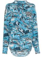 Balenciaga Text-print Tie Neck Silk Shirt - Blue