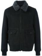 Lanvin Lamb Fur Collar Bomber, Men's, Size: 50, Black, Cotton/calf Leather/lamb Skin/virgin Wool
