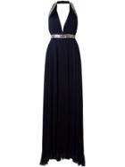 Roberto Cavalli Embellished Trim Pleated Gown - Blue