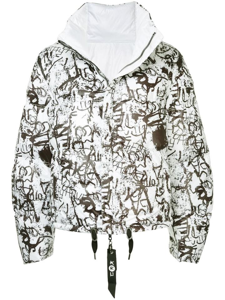 Kru Graffiti Print High Tech Down Jacket - White