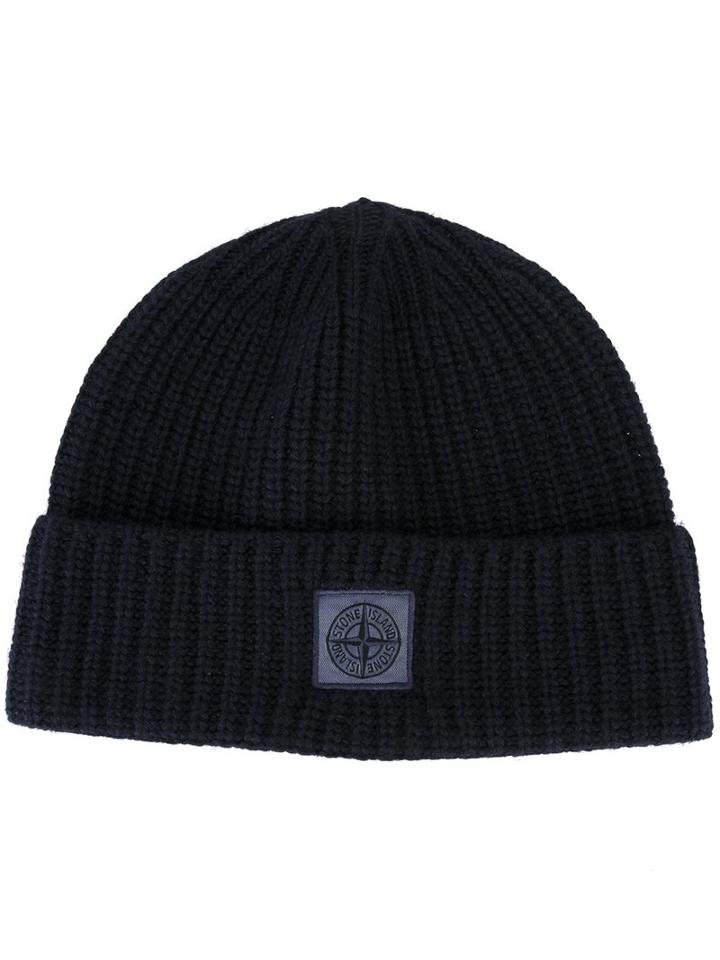Stone Island Ribbed Beanie, Men's, Blue, Polyamide/viscose/cashmere/wool