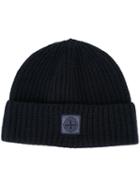 Stone Island Ribbed Beanie, Men's, Blue, Polyamide/viscose/cashmere/wool