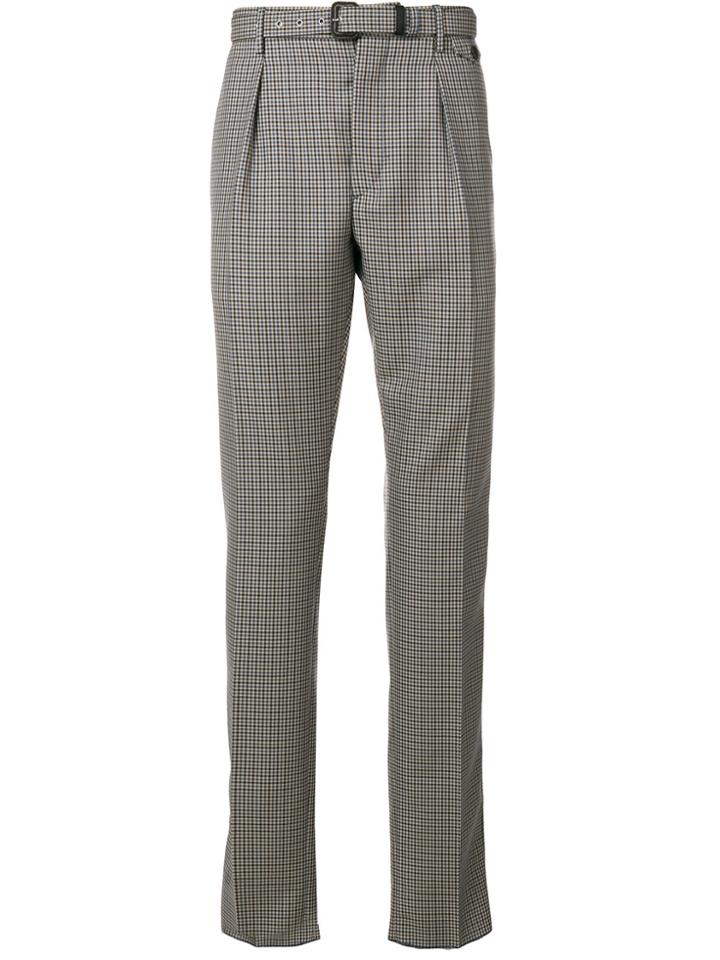 Prada Check Belted Trousers - Grey