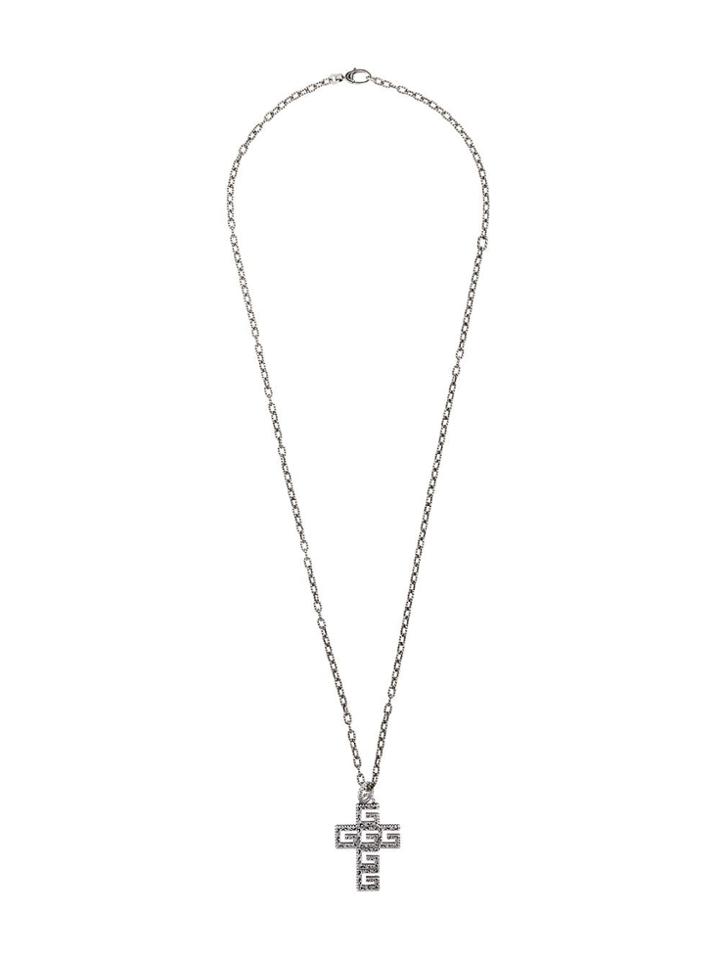 Gucci Silver Plated Square G Cross Necklace - Metallic