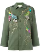 Night Market Birds Studded Jacket, Women's, Green, Cotton/polyester/metal/glass