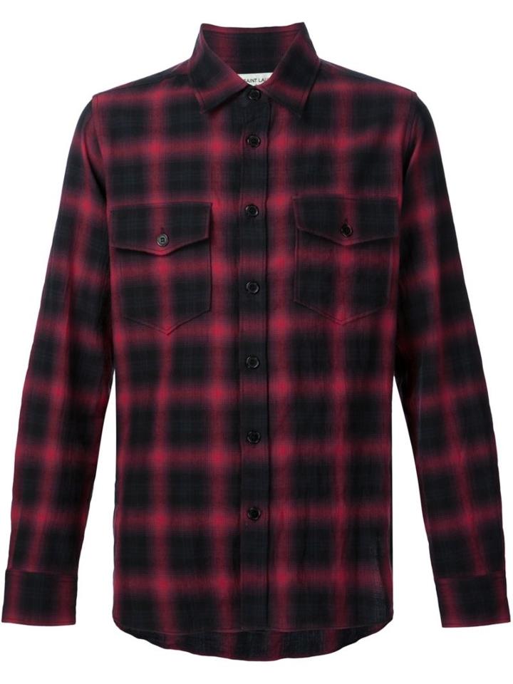 Saint Laurent Checked Shirt, Men's, Size: Small, Pink/purple, Cotton/spandex/elastane