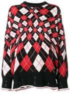 Msgm Warped Argyle Check Jumper - Red