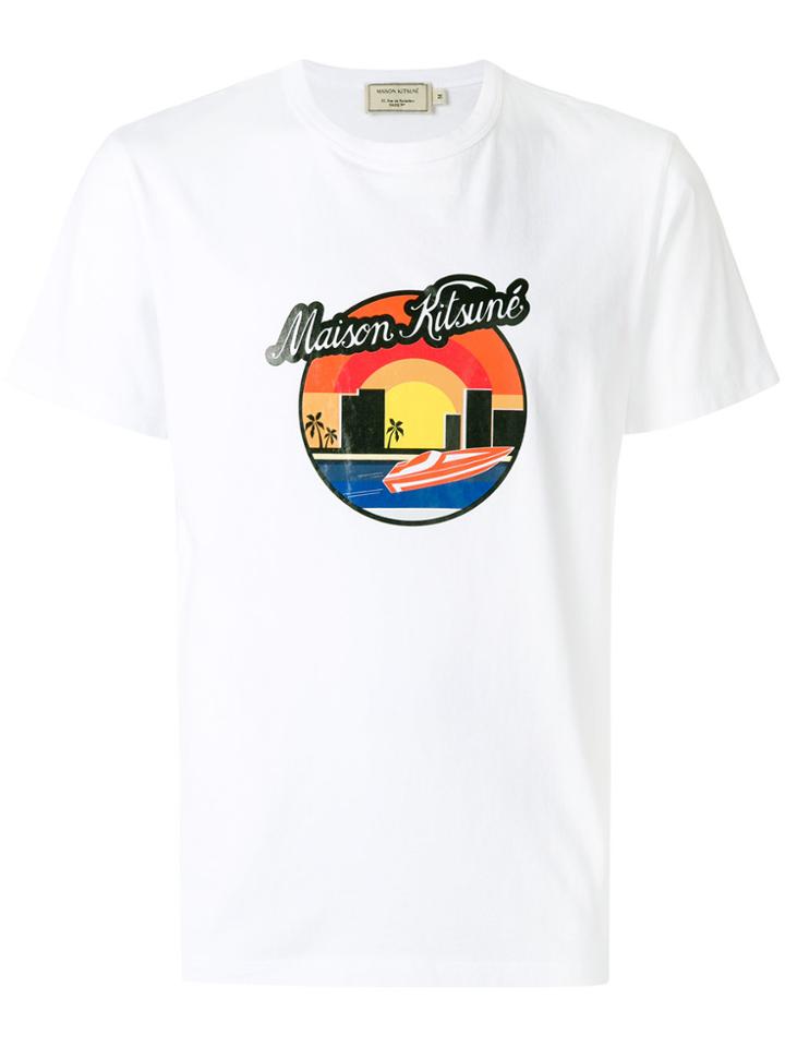 Maison Kitsuné Designer Printed T-shirt - White