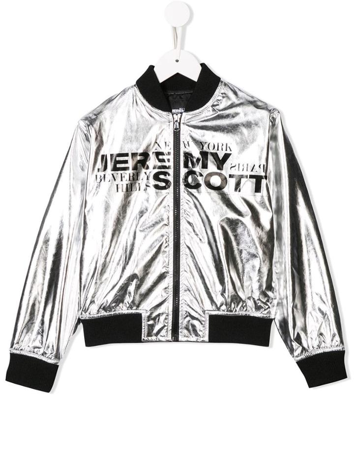 Jeremy Scott Junior Teen Logo Print Bomber Jacket - Silver