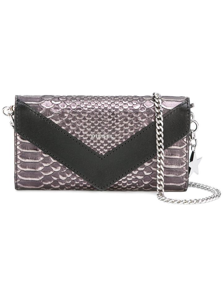 Diesel Textured Shoulder Bag, Women's, Black, Calf Leather/leather/cotton