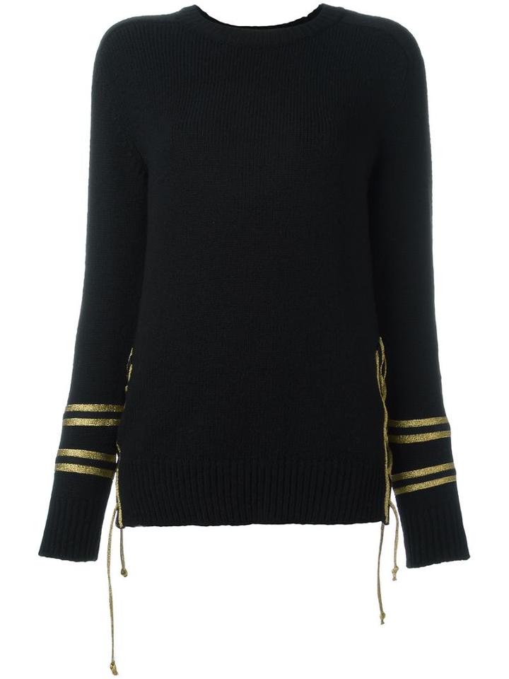 Laneus Gold-tone Side Tie Fastening Jumper, Women's, Size: 46, Black, Aluminium/wool/polyamide