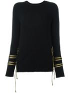 Laneus Gold-tone Side Tie Fastening Jumper, Women's, Size: 46, Black, Aluminium/wool/polyamide