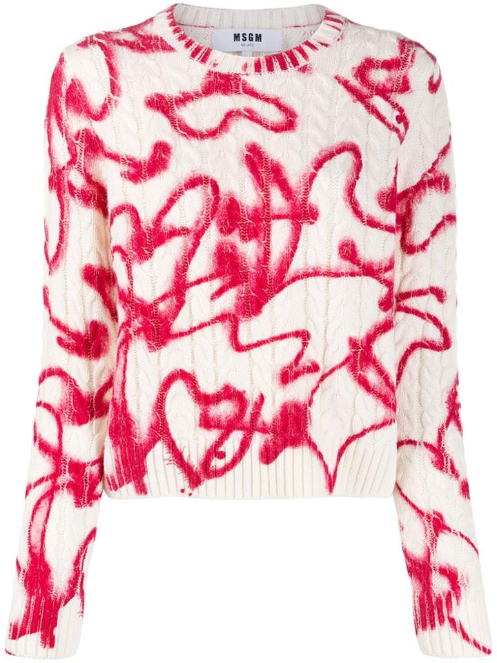 Msgm Heart Print Cable Knit Jumper - White