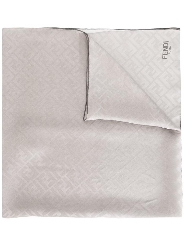 Fendi Logo Scarf, Women's, Grey, Silk
