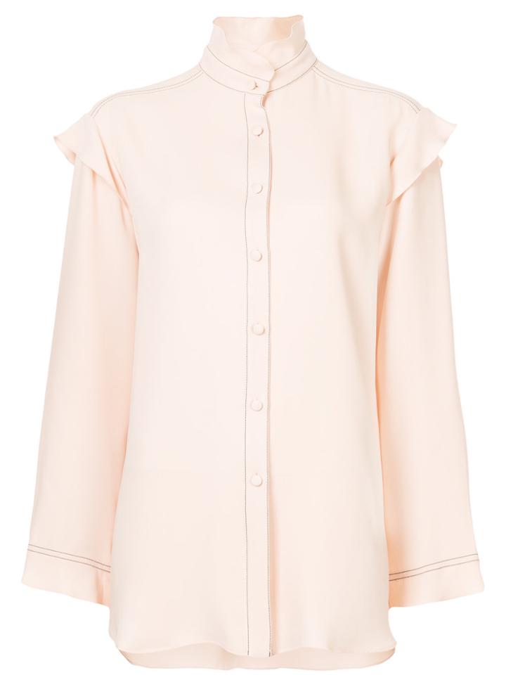 Derek Lam Long Sleeve Button-down Blouse With Ruffle Detail - Pink &