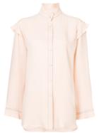 Derek Lam Long Sleeve Button-down Blouse With Ruffle Detail - Pink &