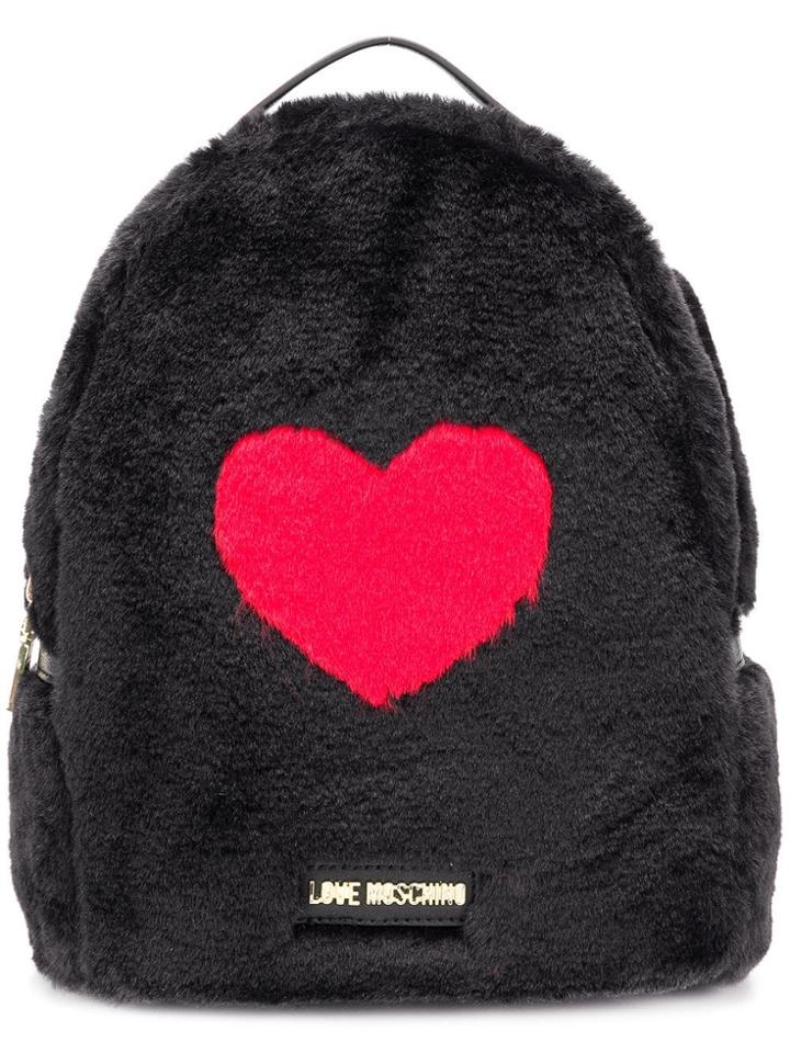 Love Moschino Faux Fur Heart Backpack - Black
