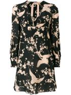 No21 V-neck Bird Print Dress - Black