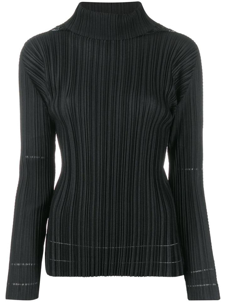 Pleats Please Issey Miyake Pleated Roll Neck Sweatshirt - Black