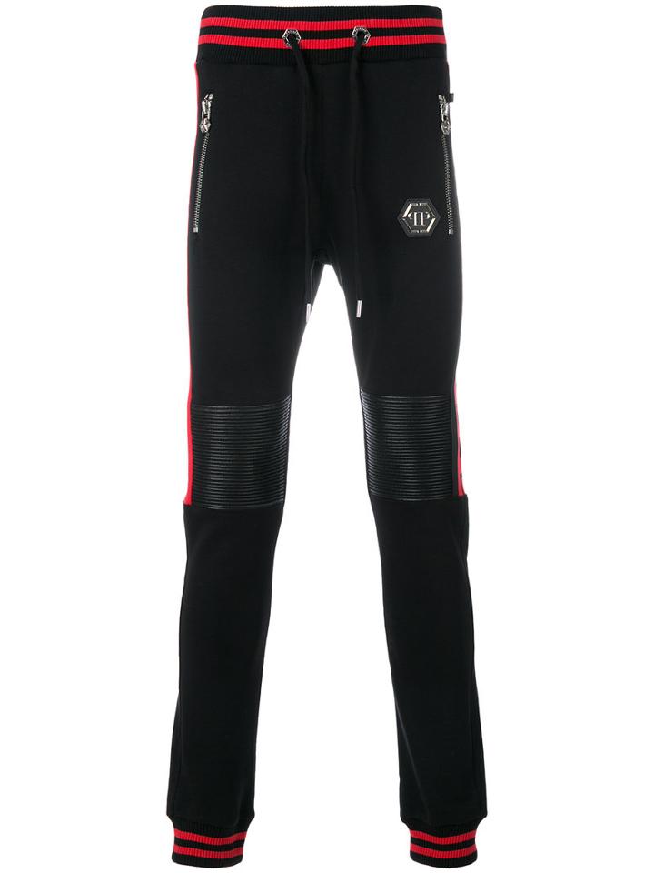 Philipp Plein - Ribbed Detail Track Pants - Men - Cotton/polyester/polyurethane - M, Black, Cotton/polyester/polyurethane