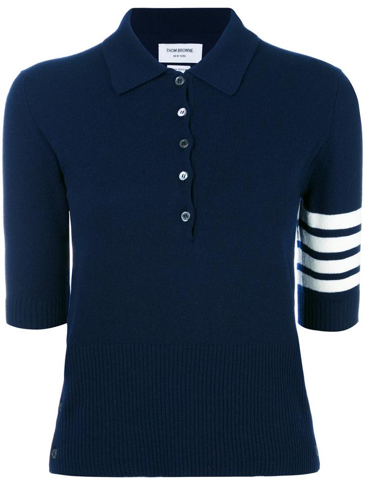 Thom Browne Ribbed Polo Shirt, Women's, Size: 38, Blue, Cotton