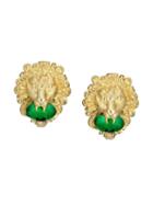Gucci Lion Head Earrings With Cabochon Stones - Gold