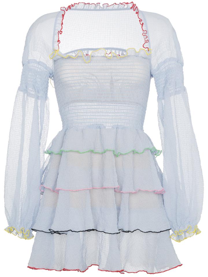 Sandy Liang Evian Mini Dress With Tiered Ruffles - Blue