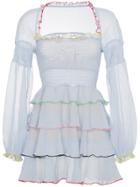 Sandy Liang Evian Mini Dress With Tiered Ruffles - Blue
