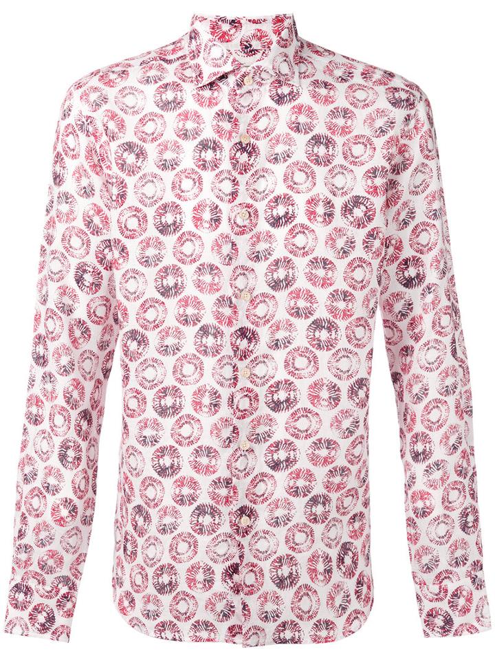 Xacus - Circles Print Shirt - Men - Linen/flax - 43, White, Linen/flax