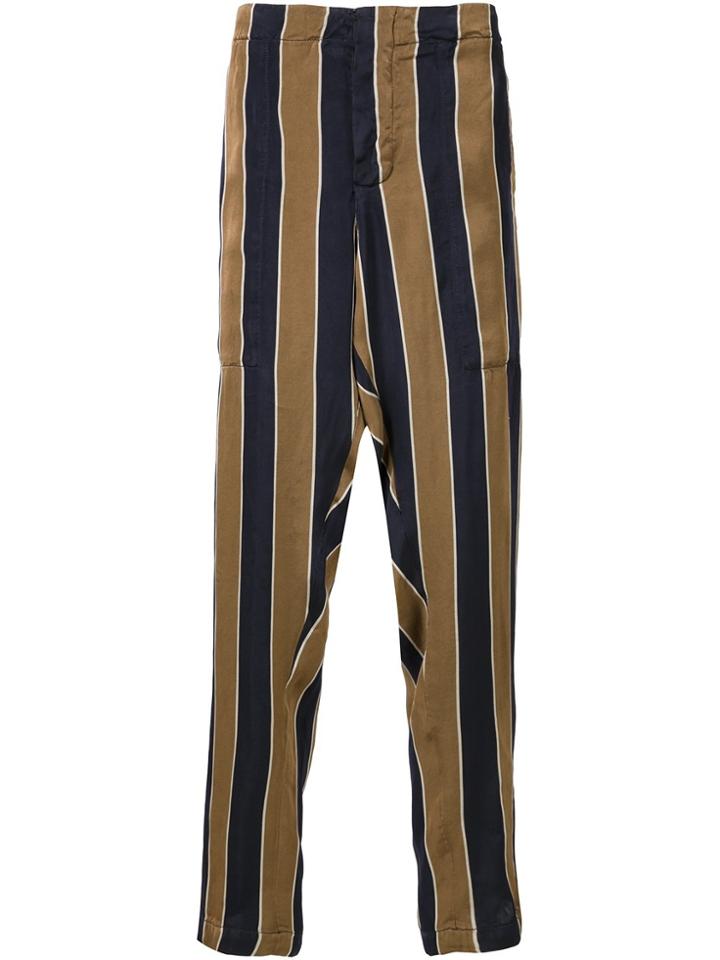 Uma Wang Striped Drop-crotch Trousers - Brown