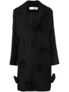 Victoria Victoria Beckham Flower Applique Coat, Women's, Size: 8, Black, Silk/nylon/polyester/wool